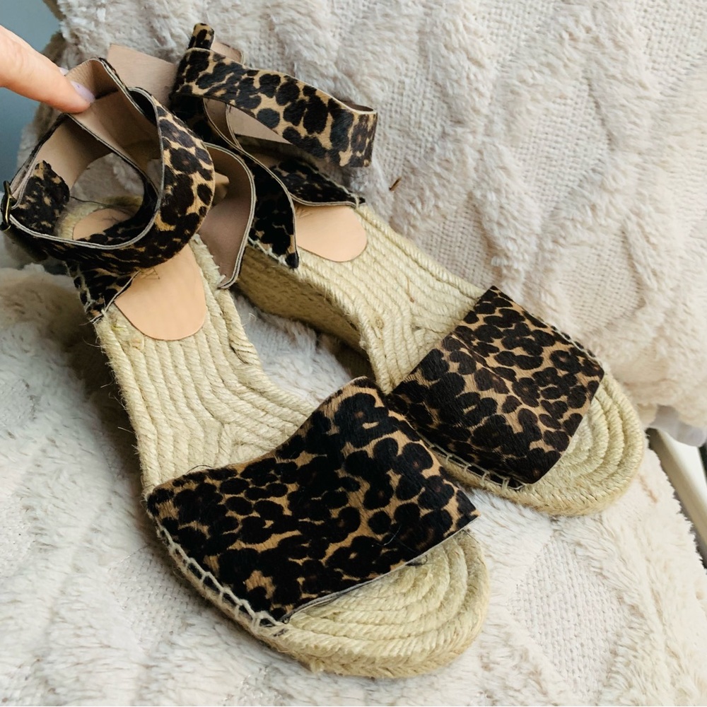 J. Crew Calf Hair Espadrille Wedge Sandals Sz 10 EUC 3” heel